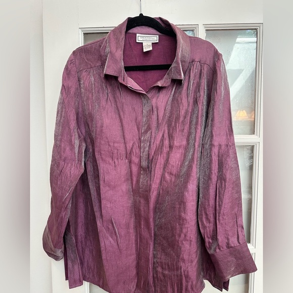 Vintage Simonton Says Purple Mauve Metallic Shimmer Gorgeous Blouse Plus Size 1X - Picture 2 of 11